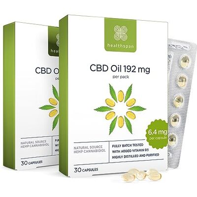 Healthspan CBD Oil Capsules 384mg (60 Capsules) 6.4mg Pure CBD Oil Capsules 384mg CBD per Pack Enriched with Vitamin D Healthspan CBD Oil Capsules 384mg (60 Capsules) 6.4mg Pure CBD Oil Capsules 384mg CBD per Pack Enriched with Vitamin D