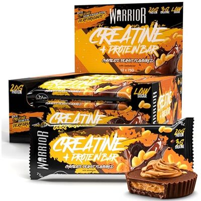 Warrior RAW Creatine Protein Bar, 20g High Protein Oat Flapjack With 3g Creatine, Low Sugar Protein Bar, Gym Snack For Muscle Growth & Recovery, Pre Or Post Workout, 12 x 75g (Chocolate Peanut) Warrior RAW Creatine Protein Bar, 20g High Protein Oat Flapjack With 3g Creatine, Low Sugar Protein Bar, Gym Snack For Muscle Growth & Recovery, Pre Or Post Workout, 12 x 75g (Chocolate Peanut)