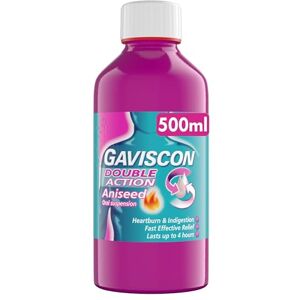 Gaviscon Double Action Aniseed Liquid 500ml Heartburn, Indigestion, Stomach Pain, Acid Reflux Relief, Digestive Health, Long-Lasting Antacid, Pregnancy Safe Gaviscon Double Action Aniseed Liquid 500ml Heartburn, Indigestion, Stomach Pain, Acid Reflux Relief, Digestive Health, Long-Lasting Antacid, Pregnancy Safe