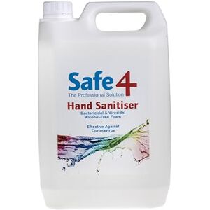 Safe4 Alcohol-Free Hand Sanitiser Bactericidal & Virucidal Foam for Effective Protection 5L (Pack of 1) Designed for 50ml and 600ml Bottle Refills Safe4 Alcohol-Free Hand Sanitiser Bactericidal & Virucidal Foam for Effective Protection 5L (Pack of 1) Designed for 50ml and 600ml Bottle Refills
