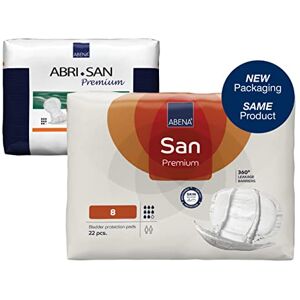 ABENA San Premium Mens & Womens Incontinence Pads, Breathable & Comfortable, Fast Absorption, Discreet & Effective Shaped Incontinence Pads for Men/Women Premium 8, 2500ml Absorbency, 4x 22PK ABENA San Premium Mens & Womens Incontinence Pads, Breathable & Comfortable, Fast Absorption, Discreet & Effective Shaped Incontinence Pads for Men/Women Premium 8, 2500ml Absorbency, 4x 22PK