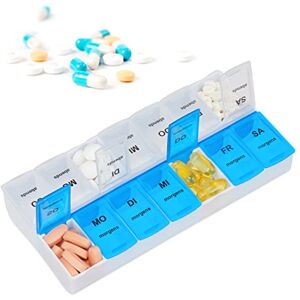Relaxdays Pill Organiser for 7 Days, 2 Compartments, Morning and Evening, Weekly Pill Box for Home & Travels, White-Blue Relaxdays Pill Organiser for 7 Days, 2 Compartments, Morning and Evening, Weekly Pill Box for Home & Travels, White-Blue