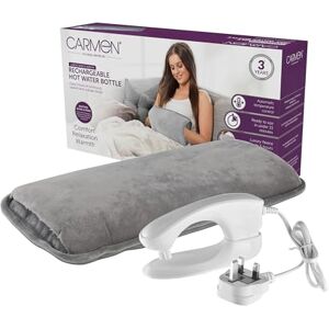 Carmen Large Rechargeable Hot Water Bottle, Soft Touch Fleece Cover, Hand Warmer, Automatic Temperature Control, W36cm x H19cm, Grey Carmen Large Rechargeable Hot Water Bottle, Soft Touch Fleece Cover, Hand Warmer, Automatic Temperature Control, W36cm x H19cm, Grey