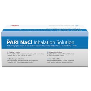 PARI NaCI 0.9 Saline Solution for Inhalation 60 Pack Soothing Isotonic Saline Solution for Nebulisers Cold Prevention & Mucus Clearance Sea Essence Airway Moisturisation for All Ages PARI NaCI 0.9 Saline Solution for Inhalation 60 Pack Soothing Isotonic Saline Solution for Nebulisers Cold Prevention & Mucus Clearance Sea Essence Airway Moisturisation for All Ages