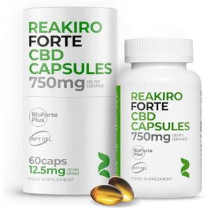 Reakiro Forte CBD Soft Gel Capsules 750mg 60pcs Fast-Acting CBD Capsules with BioForte Plus 12mg Cannabidiol Oil per Capsule I High Strength Stress & Anxiety Relief Reakiro Forte CBD Soft Gel Capsules 750mg 60pcs Fast-Acting CBD Capsules with BioForte Plus 12mg Cannabidiol Oil per Capsule I High Strength Stress & Anxiety Relief