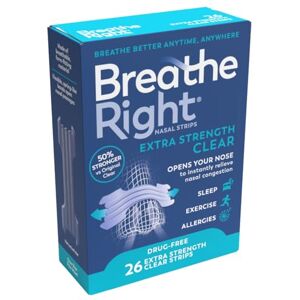 Breathe Right Extra Strength Clear 26 Pieces, Nasal Strips for Snoring, Nose Strips for Breathing, Blocked Nose Relief, Drug-Free Snoring Aid for Men and Women, Pack of 26 Breathe Right Extra Strength Clear 26 Pieces, Nasal Strips for Snoring, Nose Strips for Breathing, Blocked Nose Relief, Drug-Free Snoring Aid for Men and Women, Pack of 26