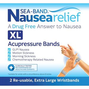 Sea-Band Travel & Motion Sickness and Nausea Relief Acupressure Wristband- XL Adult (Grey), 1 Pair Sea-Band Travel & Motion Sickness and Nausea Relief Acupressure Wristband- XL Adult (Grey), 1 Pair