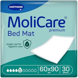 Molicare Premium Bed Mat, Disposable Incontinence Bed Mat, Underpad Bed Pad, Mattress Protector, 5 Drop, 60x90cm, Pack of 30 Molicare Premium Bed Mat, Disposable Incontinence Bed Mat, Underpad Bed Pad, Mattress Protector, 5 Drop, 60x90cm, Pack of 30