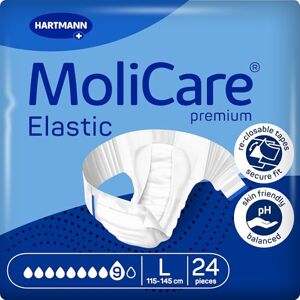 Molicare Premium Elastic Adult Nappies – 9 Drops Reliable High-Absorbency Disposable Diapers for Men and Women with Very Severe Incontinence Size L Pack of 24 Molicare Premium Elastic Adult Nappies – 9 Drops Reliable High-Absorbency Disposable Diapers for Men and Women with Very Severe Incontinence Size L Pack of 24