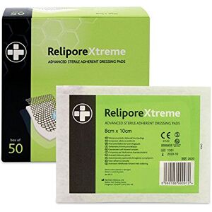 Reliance Medical Sterile Relipore Xtreme Adhesive Dressing Pads for High Exudate Wounds with Unique Absorbency Technology, 10 cm x 8 cm, Box of 50 Reliance Medical Sterile Relipore Xtreme Adhesive Dressing Pads for High Exudate Wounds with Unique Absorbency Technology, 10 cm x 8 cm, Box of 50