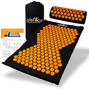 LyfeFocus Acupressure Mat & Pillow Set with Travel Bag Cushioned Spike Acupuncture Massage Mat for Back, Neck & Shoulder Pain Relief Easing Muscle Tension & Stress (Black & Orange) LyfeFocus Acupressure Mat & Pillow Set with Travel Bag Cushioned Spike Acupuncture Massage Mat for Back, Neck & Shoulder Pain Relief Easing Muscle Tension & Stress (Black & Orange)