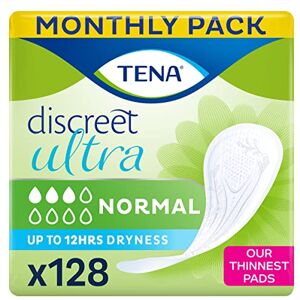 TENA Discreet Ultra 128 pads in a monthly pack (8 x 16 pieces), individually packaged hygiene pads for women for mild to moderate bladder weakness, incontinence and loss of droplets TENA Discreet Ultra 128 pads in a monthly pack (8 x 16 pieces), individually packaged hygiene pads for women for mild to moderate bladder weakness, incontinence and loss of droplets