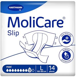 Hartmann MoliCare Slip Maxi: Waterproof (PE) Plastic Backed Adult Nappy for Men and Women with Incontinence, 9 Drops, Size L, 47-59 inches (120-150cm), Pack of 14, (3798ml) Hartmann MoliCare Slip Maxi: Waterproof (PE) Plastic Backed Adult Nappy for Men and Women with Incontinence, 9 Drops, Size L, 47-59 inches (120-150cm), Pack of 14, (3798ml)