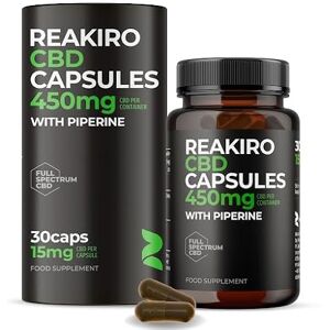 Reakiro CBD Vegan Capsules with Piperine 450mg, 30pcs I 15mg of High-Strength CBD Oil I Enhanced Bioavailability I Vegan-Friendly Supplement I Stress & Anxiety Relief Reakiro CBD Vegan Capsules with Piperine 450mg, 30pcs I 15mg of High-Strength CBD Oil I Enhanced Bioavailability I Vegan-Friendly Supplement I Stress & Anxiety Relief