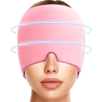 EXQUISLIFE Migraine Ice Head Wrap Cap, Headache Relief Hat, Hot and Cold Therapy, Eyes Mask for Sinus, Tension and Stress Relief (Pink) EXQUISLIFE Migraine Ice Head Wrap Cap, Headache Relief Hat, Hot and Cold Therapy, Eyes Mask for Sinus, Tension and Stress Relief (Pink)