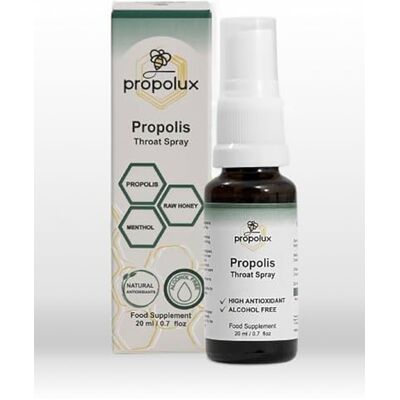 Propolux Natural Propolis Throat Spray, Alcohol-Free, with Lactic Acid Extraction, Raw Honey & Menthol, Family-Friendly, 20ml Propolux Natural Propolis Throat Spray, Alcohol-Free, with Lactic Acid Extraction, Raw Honey & Menthol, Family-Friendly, 20ml