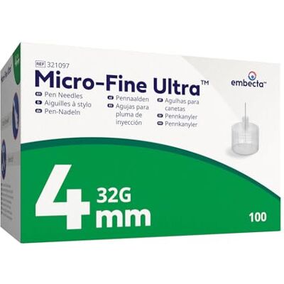 Embecta Micro-Fine Pen Attachments 32G x 4mm – Pack of 100 Ultra-Thin Wall Technology for Smooth Experience Compatible with Most Pens Model No: 321097 Latex-Free & Sterile Pen Attachments Embecta Micro-Fine Pen Attachments 32G x 4mm – Pack of 100 Ultra-Thin Wall Technology for Smooth Experience Compatible with Most Pens Model No: 321097 Latex-Free & Sterile Pen Attachments