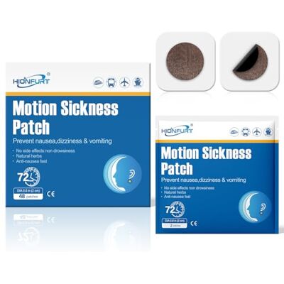 Hionfurt Motion Sickness Patches, 48 Patches for Car, Sea and Air Travel Non-Drowsy Travel Sickness Patches with Natural Ingredients for Car, Sea and Air Travel, Lasts 72 Hours Hionfurt Motion Sickness Patches, 48 Patches for Car, Sea and Air Travel Non-Drowsy Travel Sickness Patches with Natural Ingredients for Car, Sea and Air Travel, Lasts 72 Hours