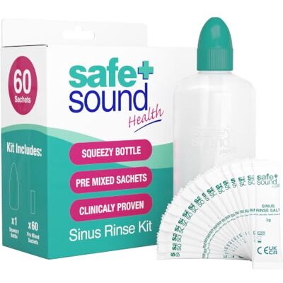 Safe + Sound Sinus Rinse Kit, Squeezy Bottle & 60 Salt Sachets Included Relieves nasal congestion and promotes nasal hygiene. Ideal for allergies and hay fever. Includes bottle and 60 salt sachets. Safe + Sound Sinus Rinse Kit, Squeezy Bottle & 60 Salt Sachets Included Relieves nasal congestion and promotes nasal hygiene. Ideal for allergies and hay fever. Includes bottle and 60 salt sachets.