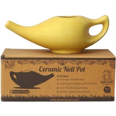 ANCIENTIMPEX Ancient IMPEX Ceramic Neti Pot 250 Ml (Yellow) with 5 Sachets Neti Salt Natural Remedy for Sinus Relief, Congestion & Nasal Hygiene Ayurvedic Nasal Rinse Pot ANCIENTIMPEX Ancient IMPEX Ceramic Neti Pot 250 Ml (Yellow) with 5 Sachets Neti Salt Natural Remedy for Sinus Relief, Congestion & Nasal Hygiene Ayurvedic Nasal Rinse Pot