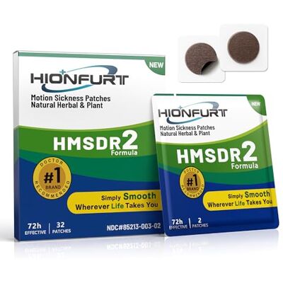 Hionfurt HMSDR2 Motion Sickness Patches 32 Patches with Natural Ingredients Non-Drowsy Travel Sickness Patches with Natural Ingredients for Car, Sea and Air Travel, Lasts 72 Hours Hionfurt HMSDR2 Motion Sickness Patches 32 Patches with Natural Ingredients Non-Drowsy Travel Sickness Patches with Natural Ingredients for Car, Sea and Air Travel, Lasts 72 Hours