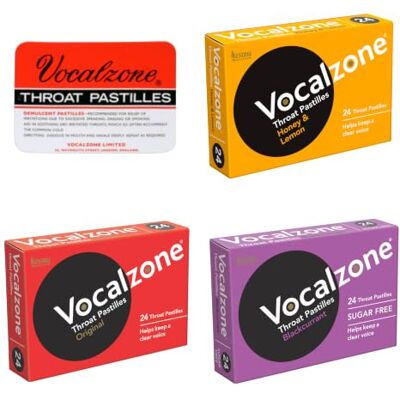 Vocalzone 3 Flavour Bundle + Free Tin! Tin May Vary. Multi-Pack 3 Packs of 24 Pastilles Vocalzone 3 Flavour Bundle + Free Tin! Tin May Vary. Multi-Pack 3 Packs of 24 Pastilles