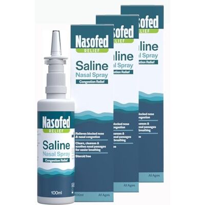 Nasofed Saline Nasal Spray, Gentle Formula, 100ml x 3 Pack Isotonic Solution, Relief from Nasal Congestion Caused by Colds, Sinusitis, Hayfever & Allergies Nasofed Saline Nasal Spray, Gentle Formula, 100ml x 3 Pack Isotonic Solution, Relief from Nasal Congestion Caused by Colds, Sinusitis, Hayfever & Allergies