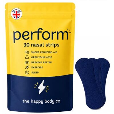 The Happy Body Co Perform Nasal Strips for Better Breathing, 30 Pieces Nose Strips Tape for Snoring Reduction, Better Sleep & Improved Airflow – Hypoallergenic Breathe Sleeping Tape, Latex Free The Happy Body Co Perform Nasal Strips for Better Breathing, 30 Pieces Nose Strips Tape for Snoring Reduction, Better Sleep & Improved Airflow – Hypoallergenic Breathe Sleeping Tape, Latex Free