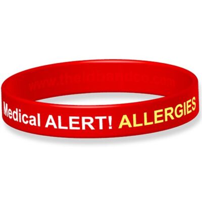 The ID Band Company Allergy Alert! Use Epi-Pen Silicone Wristband-18cm -Red B2826 The ID Band Company Allergy Alert! Use Epi-Pen Silicone Wristband-18cm -Red B2826