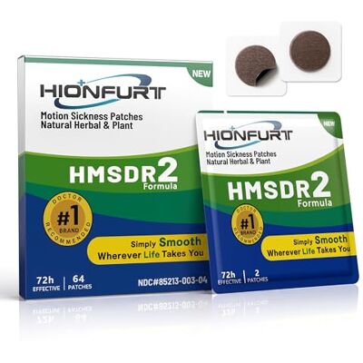 Hionfurt HMSDR2 Motion Sickness Patches 64 Patches with Natural Ingredients Non-Drowsy Travel Sickness Patches with Natural Ingredients for Car, Sea and Air Travel, Lasts 72 Hours Hionfurt HMSDR2 Motion Sickness Patches 64 Patches with Natural Ingredients Non-Drowsy Travel Sickness Patches with Natural Ingredients for Car, Sea and Air Travel, Lasts 72 Hours