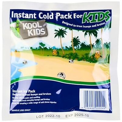 Koolpak 80 x Instant Cold Pack for Kids – Kids Ice Packs for Injuries, Bumps, Bruises and Sports – 15cm x 15cm Single Use Disposable Ice Pack – Great for School First Aid Kits and Headaches Bulk Pack Koolpak 80 x Instant Cold Pack for Kids – Kids Ice Packs for Injuries, Bumps, Bruises and Sports – 15cm x 15cm Single Use Disposable Ice Pack – Great for School First Aid Kits and Headaches Bulk Pack