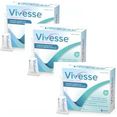 Vivesse Vaginal Cream – Dual Action Relief for BV & Thrush (VVC) Symptoms – Relieves Itching, Odour & Discharge – 7 Prefilled Applicators (Pack of 3) Vivesse Vaginal Cream – Dual Action Relief for BV & Thrush (VVC) Symptoms – Relieves Itching, Odour & Discharge – 7 Prefilled Applicators (Pack of 3)