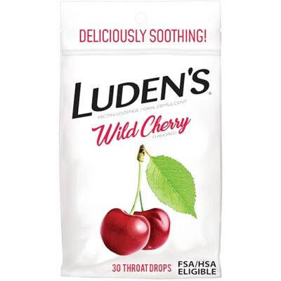 LUDEN'S Wild Cherry Throat Drops Deliciously Soothing 30 Drops 1 Bag Sore Throat Lozenges, for Minor Everyday Irritation & Dry Mouth, Soothes Throats, With Pectin LUDEN'S Wild Cherry Throat Drops Deliciously Soothing 30 Drops 1 Bag Sore Throat Lozenges, for Minor Everyday Irritation & Dry Mouth, Soothes Throats, With Pectin