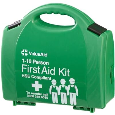 Value Aid HSE Compliant First Aid Kit for Workplace, Home & Car CE Marked Contents, Double-Clasp Case with Handle Complete Set for 1-10 People Includes Plasters, Bandages & Medical Supplies Value Aid HSE Compliant First Aid Kit for Workplace, Home & Car CE Marked Contents, Double-Clasp Case with Handle Complete Set for 1-10 People Includes Plasters, Bandages & Medical Supplies