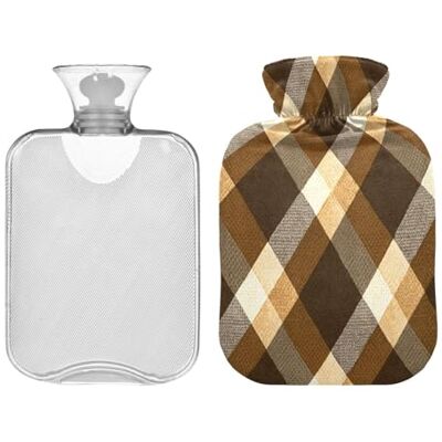 Ewusp Brown Beige Plaid Hot Water Bottle with Cover, 1L Hot Water Bag for Neck Shoulder Pain Relief, Menstrual Cramps, Hand Feet Warmer, Hot Compress and Cold Therapy Ewusp Brown Beige Plaid Hot Water Bottle with Cover, 1L Hot Water Bag for Neck Shoulder Pain Relief, Menstrual Cramps, Hand Feet Warmer, Hot Compress and Cold Therapy