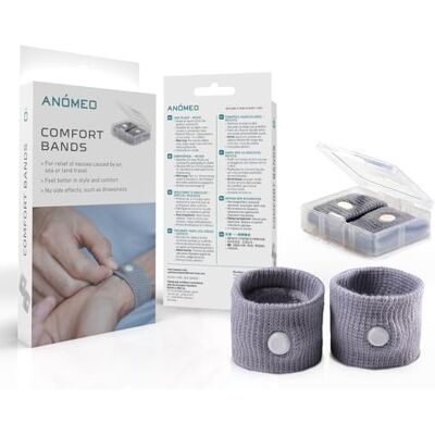 ANOMEO Travel Sickness Wristbands, Anti Nausea Motion Sickness Bands, Nausea Relief for Adults & Kids, Natural Acupressure Relief from Car, Sea, Flying, Trip Sickness (2 Wristbands) ANOMEO Travel Sickness Wristbands, Anti Nausea Motion Sickness Bands, Nausea Relief for Adults & Kids, Natural Acupressure Relief from Car, Sea, Flying, Trip Sickness (2 Wristbands)