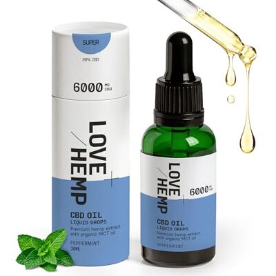 Love Hemp Premium Natural Oil Drops 30ml 6000mg Made in The UK Peppermint/Super Strength – Premium Oil Drops for Sleep with MCT, Vegan & Gluten-Free, Natural Daily Health, Anxiety Relief for Adults Love Hemp Premium Natural Oil Drops 30ml 6000mg Made in The UK Peppermint/Super Strength – Premium Oil Drops for Sleep with MCT, Vegan & Gluten-Free, Natural Daily Health, Anxiety Relief for Adults