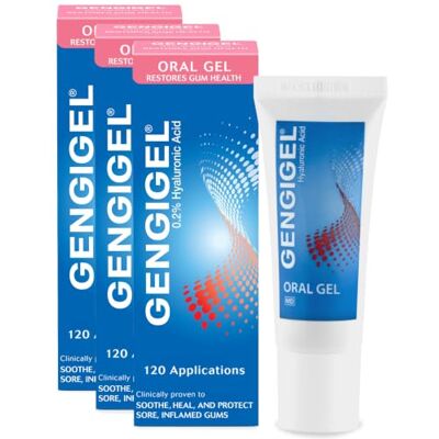 Gengigel Gingival Gel 20ml, 3 Pack Hyaluronic Acid Mouth Ulcer Treatment Gum Repair & Gum Disease Support, Gel for Mouth Ulcers, Bleeding & Inflamed Gums Gengigel Gingival Gel 20ml, 3 Pack Hyaluronic Acid Mouth Ulcer Treatment Gum Repair & Gum Disease Support, Gel for Mouth Ulcers, Bleeding & Inflamed Gums