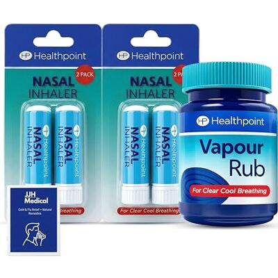 JJH Medical Vapour Rub & Nasal Inhaler Pack of 2 – Cold & Flu Relief for Coughs, Congestion, Blocked Sinuses & Sore Throat – Menthol & Eucalyptus Decongestant – Bundle + Guide JJH Medical Vapour Rub & Nasal Inhaler Pack of 2 – Cold & Flu Relief for Coughs, Congestion, Blocked Sinuses & Sore Throat – Menthol & Eucalyptus Decongestant – Bundle + Guide