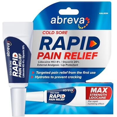Abreva Cold Sore Treatment Rapid Pain Relief Cream 1 Tube, 3 Grams Clear Gel Formula, Shortens Duration of Tingling, Pain, Burning and Itching, External Analgesic, Lip Protectant Abreva Cold Sore Treatment Rapid Pain Relief Cream 1 Tube, 3 Grams Clear Gel Formula, Shortens Duration of Tingling, Pain, Burning and Itching, External Analgesic, Lip Protectant