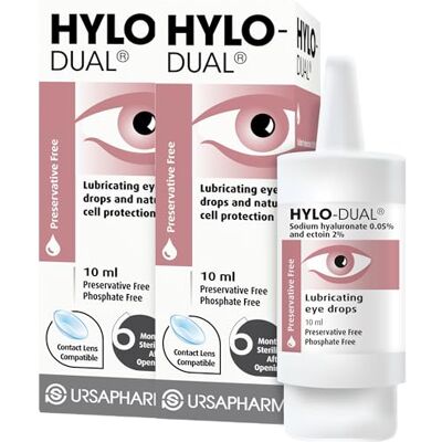 Care+ HYLO Dual Double Pack- Preservative Free Eyedrops Contains 0.05% Sodium Hyaluronate and 2% Ectoin Moisturises Dry Eyes and Reduces Allergic Symptoms 2 x 10ml Care+ HYLO Dual Double Pack- Preservative Free Eyedrops Contains 0.05% Sodium Hyaluronate and 2% Ectoin Moisturises Dry Eyes and Reduces Allergic Symptoms 2 x 10ml
