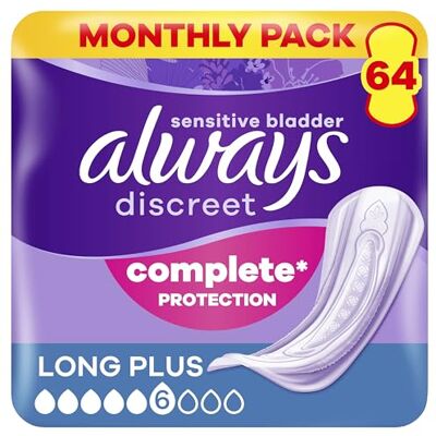 Long Plus Incontinence Pads 64 Pads (4 x 16 Pieces) Monthly Pack, Discreet Protection & High Absorbency, Odour-Neutralising (Packaging May Vary) Long Plus Incontinence Pads 64 Pads (4 x 16 Pieces) Monthly Pack, Discreet Protection & High Absorbency, Odour-Neutralising (Packaging May Vary)