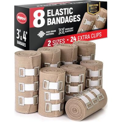 Mighty-X Premium Compression Bandage 8pk (4x7.5cm + 4x10cm) +24 Extra Clips Durable Elastic Bandage Wrap Reusable Elasticated Bandage Stretches up to 4.6m Wrist, Ankle, Foot, Knee Wrap Mighty-X Premium Compression Bandage 8pk (4x7.5cm + 4x10cm) +24 Extra Clips Durable Elastic Bandage Wrap Reusable Elasticated Bandage Stretches up to 4.6m Wrist, Ankle, Foot, Knee Wrap