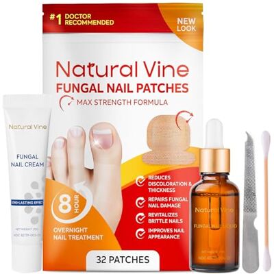 Natural Vine Toenail Fungus Treatment Extra Strength: Nail Fungus Treatment Kit for Toenail and Fingernails 32 Patches + 15mL Liquid + 20g Nail Repair Cream Natural Vine Toenail Fungus Treatment Extra Strength: Nail Fungus Treatment Kit for Toenail and Fingernails 32 Patches + 15mL Liquid + 20g Nail Repair Cream