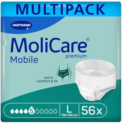Molicare Premium Mobile 5 Drops Size L Incontinence Pants for Moderate Incontinence Extra Leakage Protection Fast Absorption 39-59 inches 4 Packs of 14 Pairs (56 Pieces) Molicare Premium Mobile 5 Drops Size L Incontinence Pants for Moderate Incontinence Extra Leakage Protection Fast Absorption 39-59 inches 4 Packs of 14 Pairs (56 Pieces)