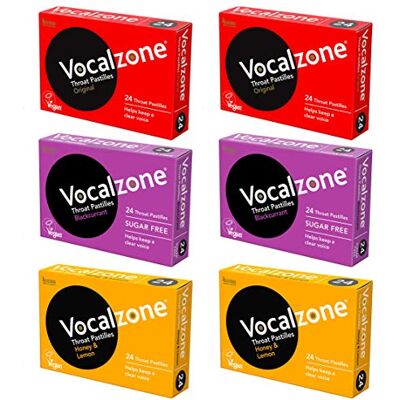 Vocalzone 3 Flavour 6 Pack Bundle Sore Throat Relief Pastilles Multi-Pack (6 x 24) Vocalzone 3 Flavour 6 Pack Bundle Sore Throat Relief Pastilles Multi-Pack (6 x 24)