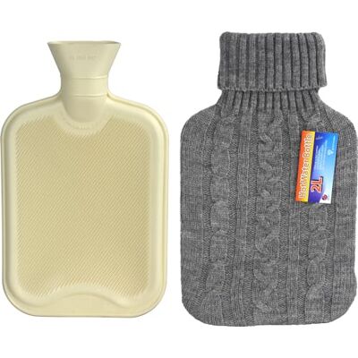 Catergold Hot Water Bottle with Soft Cover Relieves Body Aches & Pain Washable Heating Pad Ideal for Cosy Nights Large 2L (Cream with Grey Knitted Cover) Catergold Hot Water Bottle with Soft Cover Relieves Body Aches & Pain Washable Heating Pad Ideal for Cosy Nights Large 2L (Cream with Grey Knitted Cover)