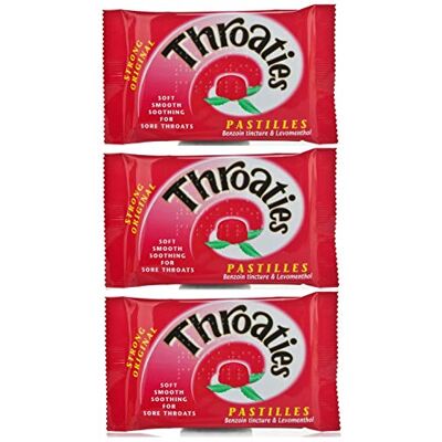 Throaties Strong Original Pastilles for Soft Soothing with Honey & Menthol X 3 Throaties Strong Original Pastilles for Soft Soothing with Honey & Menthol X 3