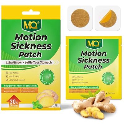 MQ Motion Sickness Patches, 28 Pcs Ginger Flavor Travel Sickness Patches Non Drowsy Anti Nausea Patches Sea Sickness Patches for Cruise, Car, Plane Sea Sickness Patches for Cruise Travel, Anti Nausea Relief for Adults & Kids, Behind Ear & Navel, Lasts U MQ Motion Sickness Patches, 28 Pcs Ginger Flavor Travel Sickness Patches Non Drowsy Anti Nausea Patches Sea Sickness Patches for Cruise, Car, Plane Sea Sickness Patches for Cruise Travel, Anti Nausea Relief for Adults & Kids, Behind Ear & Navel, Lasts U