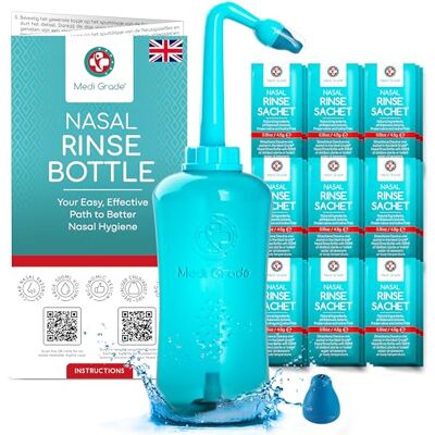 Medi Grade Sinus Rinse Kit, 500ml Nasal Rinse Bottle with 30 Salt Sachets Neti pot alternative for nasal irrigation, saline nasal rinse with 2 tips and storage bag, nasal wash Medi Grade Sinus Rinse Kit, 500ml Nasal Rinse Bottle with 30 Salt Sachets Neti pot alternative for nasal irrigation, saline nasal rinse with 2 tips and storage bag, nasal wash